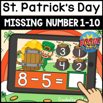 Preview of Subtraction 1-10: St. Patrick's Day Missing Number | Boom Cards Subtract Numbers