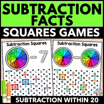 Preview of Subtraction Games: Subtraction Within 20 Math Fact Fluency - Subtraction Squares