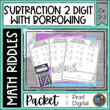 Preview of Subtraction 2 Digit with Borrowing Math Riddles Worksheets - No Prep