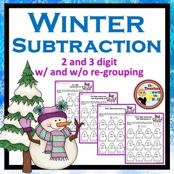 Preview of Subtraction 2 and 3 Digit Winter Color the Difference