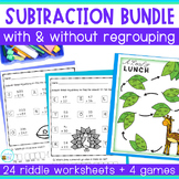 Subtraction with and without Regrouping Math Riddles and G
