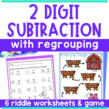 two digit subtraction with regrouping worksheets and game by teaching trove