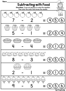 subtraction worksheets kindergarten by my study buddy tpt