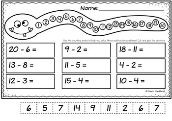 Subtraction - Count Back Snake Worksheets by From the Pond | TpT