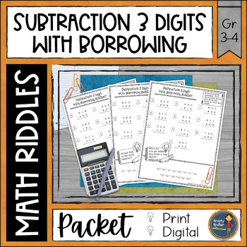 Preview of Subtraction 3 Digit with Borrowing Math Riddles Worksheets - No Prep