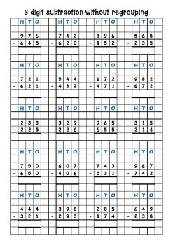 subtraction worksheets on grid paper