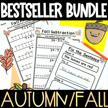 Preview of Autumn Fall Literacy Math Bundle Addition Subtraction Sentence Writing