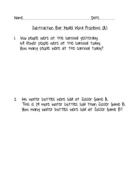 Preview of Comparing Subtraction Bar Model Word Problem Practice - Math in Focus 2nd Grade