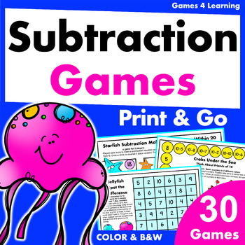 ocean animals subtraction board games subtraction games