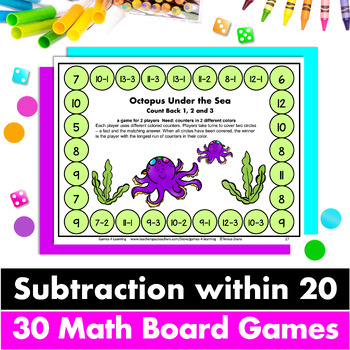 ocean animals subtraction board games subtraction games