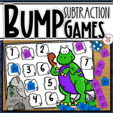 Subtraction Bump Games - using 1 dice - Dinosaurs