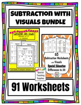 Preview of Subtraction Bundle-Subtraction to 20 with Visuals - Write the Answer - 91 pages