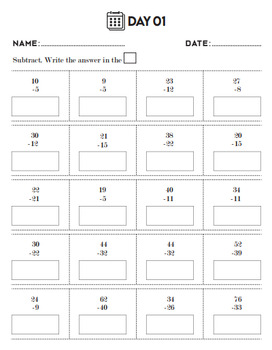 Preview of Subtraction Calendar Worksheet