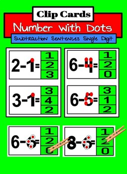 Preview of Subtraction Clip Cards with Numbers with Points/ Touch Dots