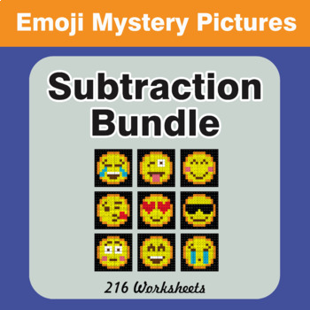 Subtraction Color By Number Math EMOJI Mystery Pictures Bundle