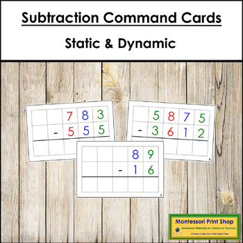 Preview of Subtraction Command Cards - Montessori Math Task Cards (Color-Coded)