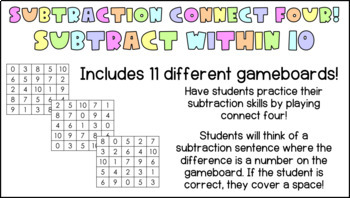 Preview of Subtraction Connect Four - Subtract Within 10