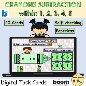 Preview of Subtraction Crayons Taking Away within 1, 2, 3, 4, 5 BOOM Cards™ Back to School