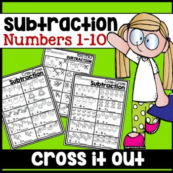 Preview of Subtraction Cross it Out Subtracting Worksheet Practice Kindergarten
