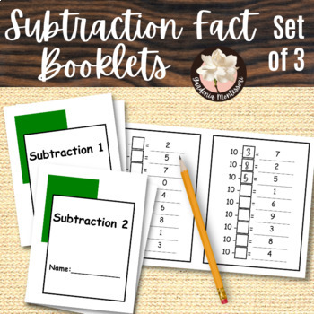 Preview of Subtraction Fact Booklets Set of 3 Missing Subtrahends - Montessori Math Facts