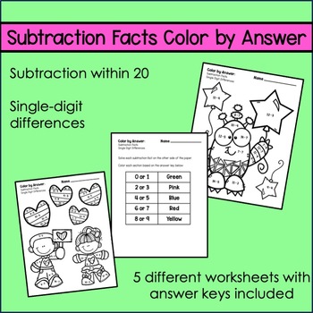 Preview of Single-Digit Subtraction Color by Answer