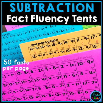 Preview of Subtraction Fact Fluency Tents | Subtraction Flash Cards