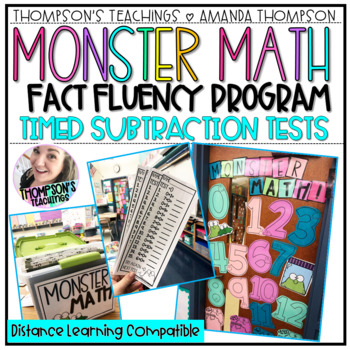 Preview of Subtraction Fact Fluency Tests- Monster Math