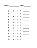 Subtraction Facts - 0 to 10 - Sixes