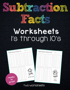 Preview of FREEBIE!! Subtraction Facts 1-10 Print and Go!