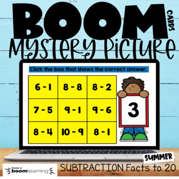 Preview of Subtraction Facts Practice Boom Digital Task Cards™ Summer School Fun Activities