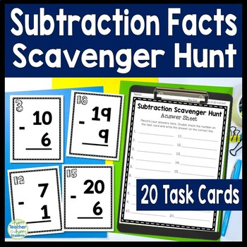 Preview of Subtraction Facts Scavenger Hunt | Subtraction Scavenger Hunt | 20 Task Cards