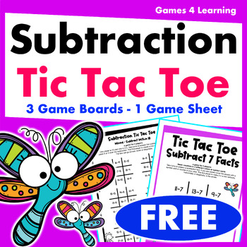 Preview of Free Tic Tac Toe Subtraction Games for Math Fact Fluency - Printable & Digital
