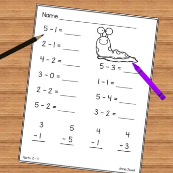 subtraction practice worksheets for kindergarten and 1st grade by annie