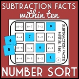 Subtraction Facts within 10 Number Sort, Matching Game, In