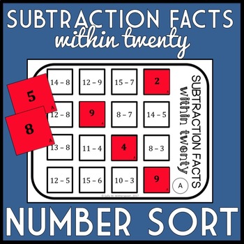 Preview of Subtraction Facts within 20 Number Sort, Matching Game, Math Center