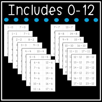 Subtraction Flash Cards - Math Facts 0-12 Flashcards - Printable