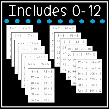 Division Flash Cards Math Facts 0 12 Flashcards Printable TpT