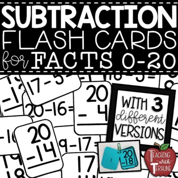 Preview of Subtraction Flash Cards for Facts 0-20 {with Answers on the Back}