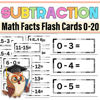 Preview of Subtraction Flash Cards for Numbers 0-20| Math Facts Flash Cards subtraction