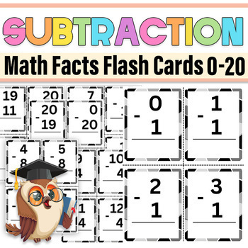 Preview of Subtraction Flash Cards for Numbers 0-20| Math Facts Flash Cards subtraction