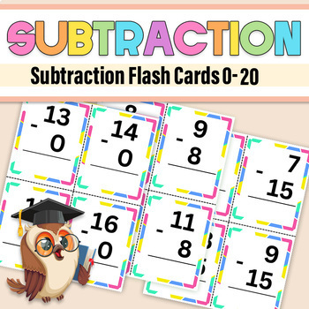 Preview of Subtraction Flash Cards for Numbers 0-20/ Math Facts Flash Cards subtraction