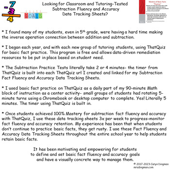 Preview of Subtraction Fluency and Accuracy Data Tracking Sheets