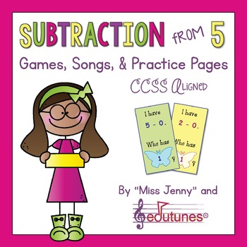 Preview of Subtraction From 5 Games Songs & Practice Pages | Distance Learning