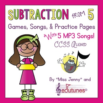 Preview of Subtraction From 5 Games, Songs & Practice Pages | Distance Learning