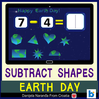 Preview of Subtraction Game up to 10 2d Shapes | Earth Day MATH Boom ™ Cards
