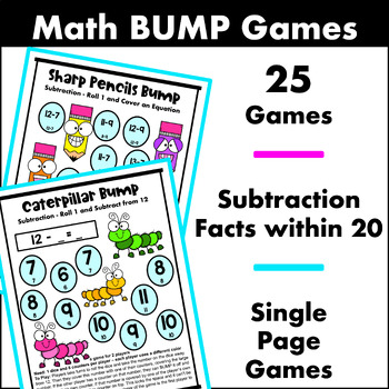 subtraction games 25 printable math bump games for facts fluency