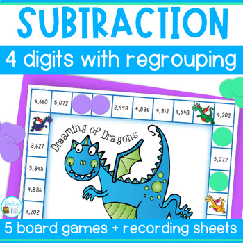 Teacher Made Math Center Resource Game 4 Digit Subtraction with Regrouping 