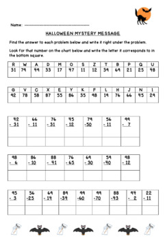 Subtraction Halloween Math Mystery - Worksheet by Moose Math Mania