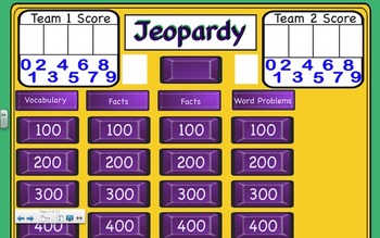 Preview of Subtraction Jeopardy Review Game