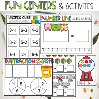Subtraction- Kindergarten Activities and Centers by Learning Little by